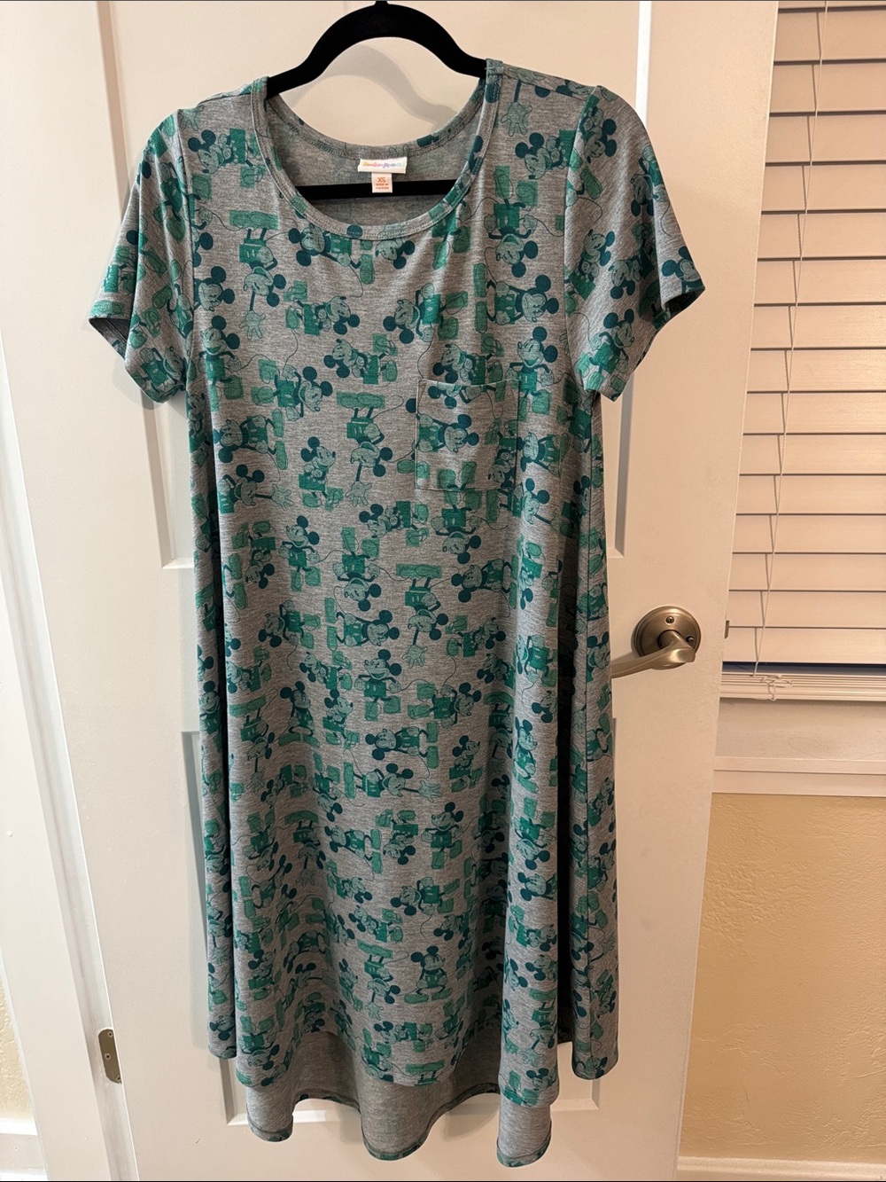 LuLaRoe Disney Mickey Mouse Carly Dress Gray Green XS